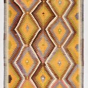 Fade Yellow Long Wide  Vintage Kilim Rug,Geometric Tribal Design,152x296 Cm