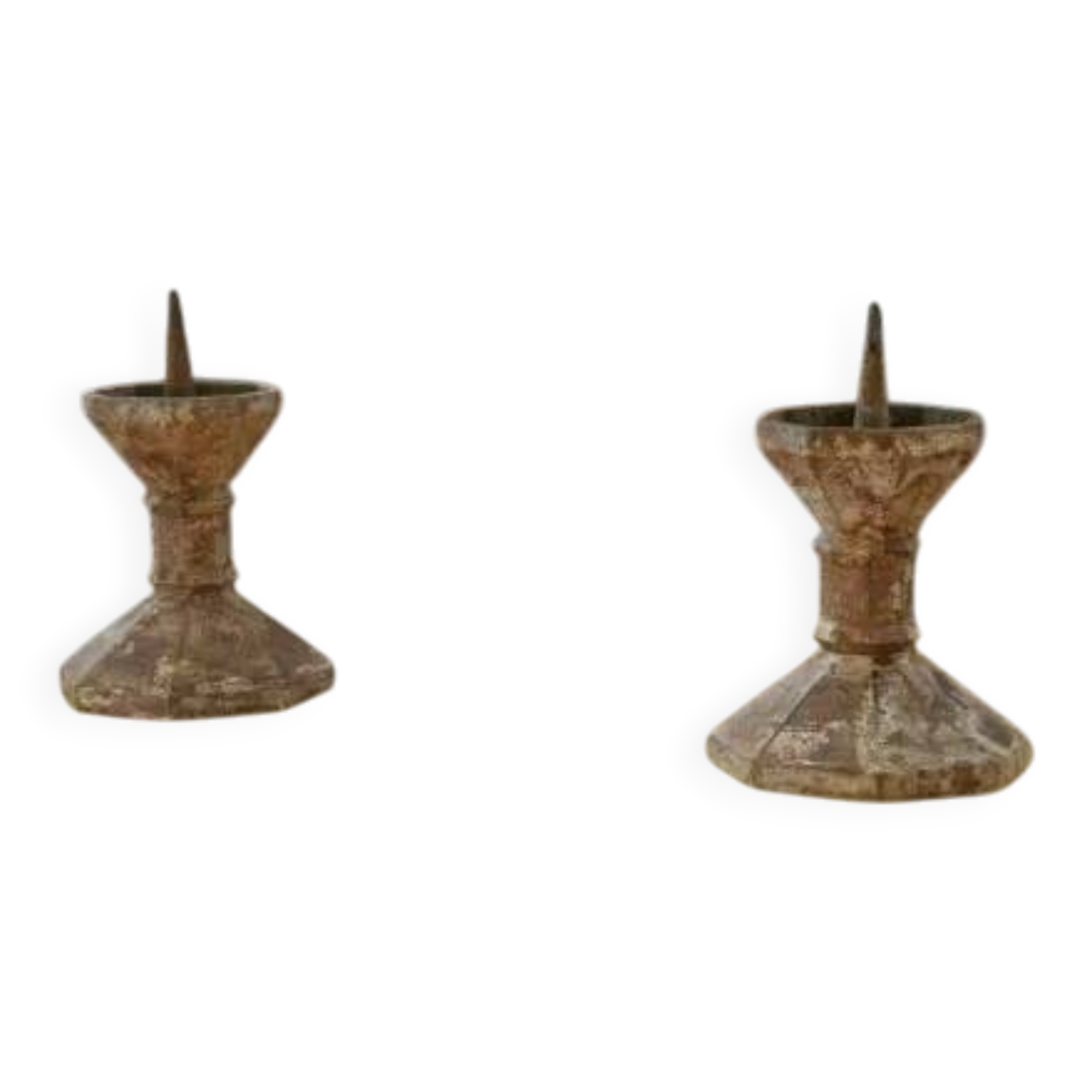 Pair of patinated cast iron candlesticks, 1940s