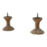 Pair of patinated cast iron candlesticks, 1940s