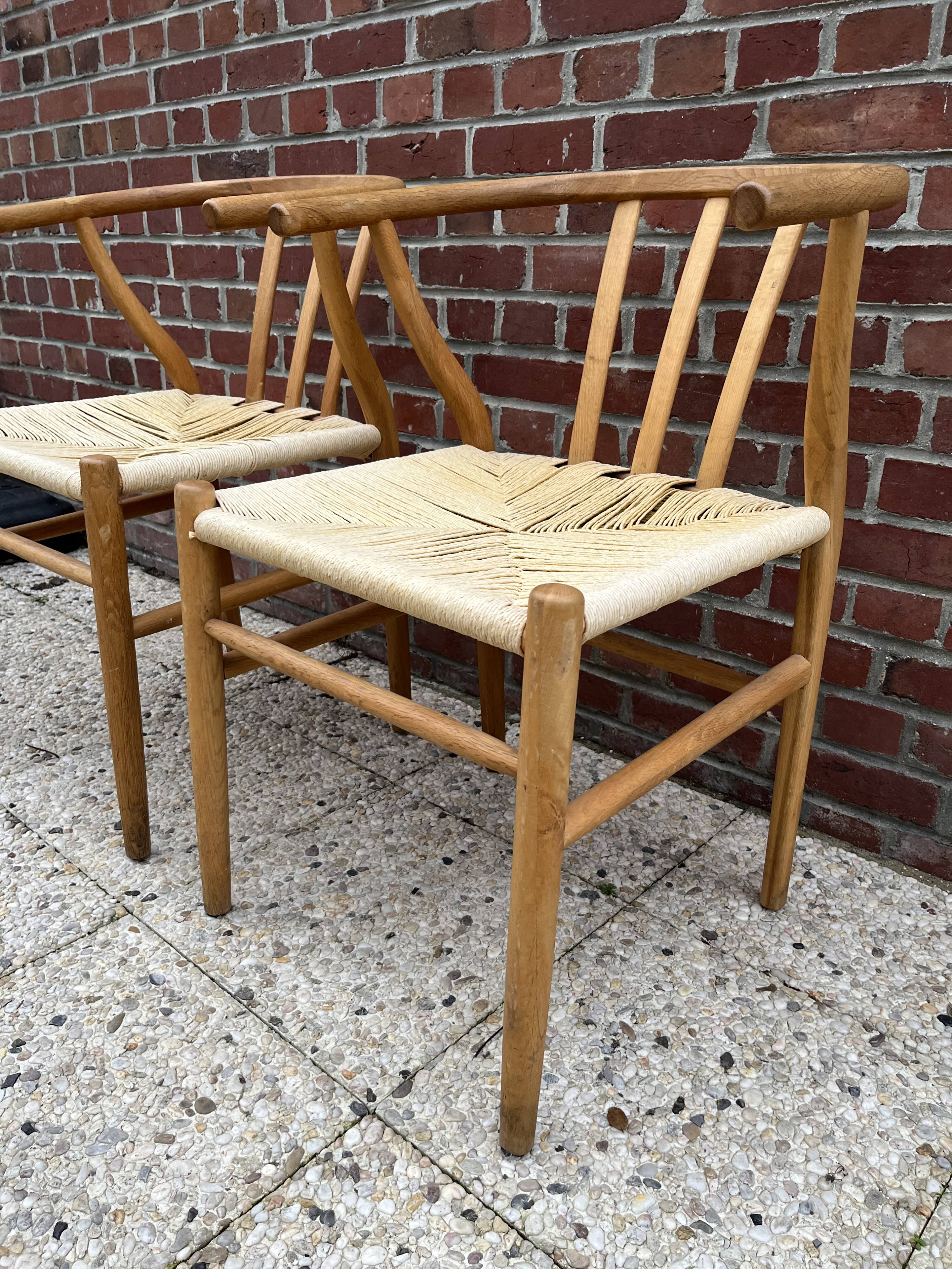 2 Scandinavian design chairs rope and teak