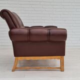 Fauteuil danois vintage, années 1970, cuir, bois de chêne