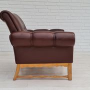 Fauteuil danois vintage, années 1970, cuir, bois de chêne