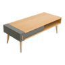Coffee table with an oak box equipped with 2 sliding doors, solid oak legs