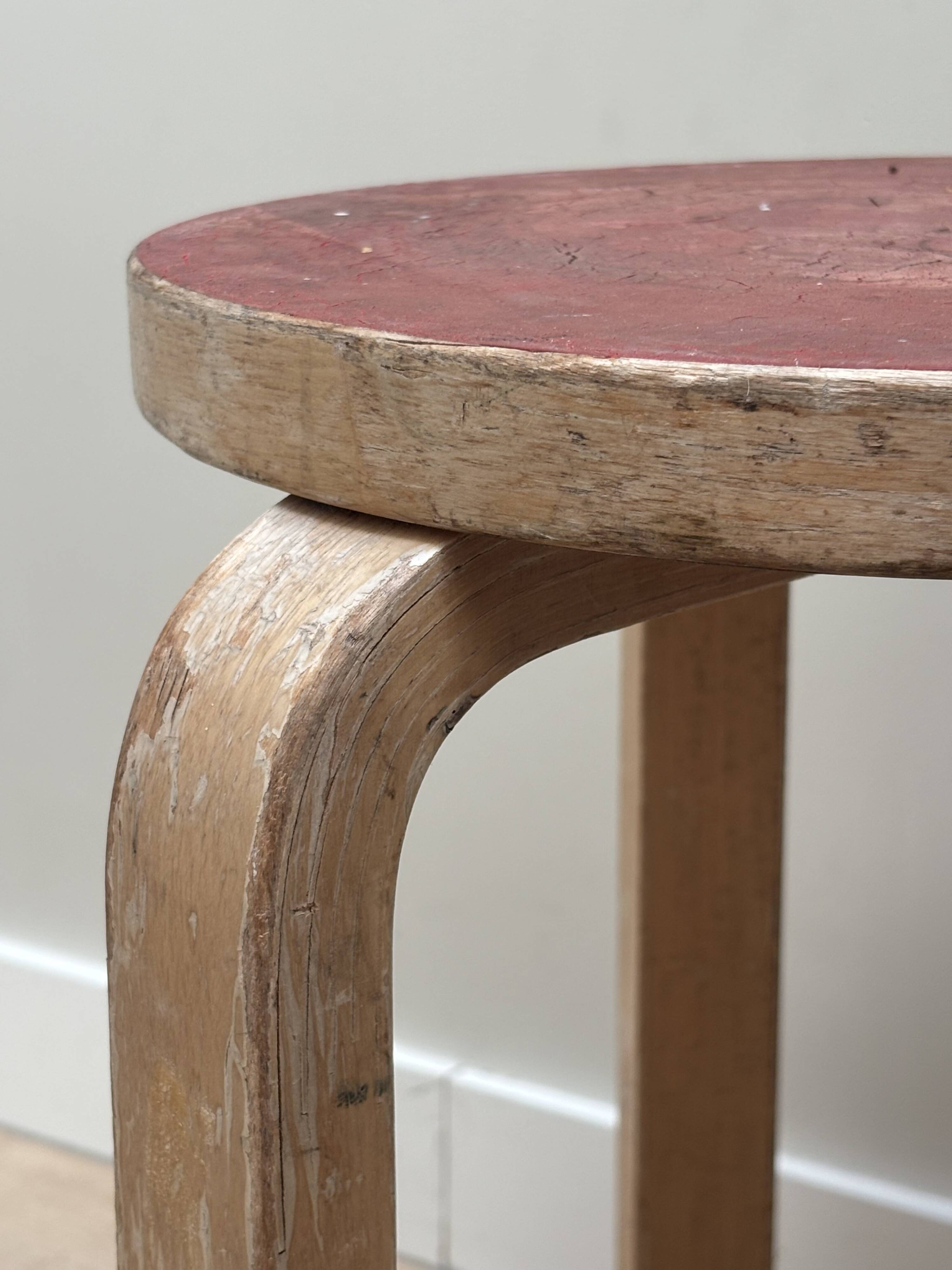 Alvar Aalto Artek Stool 60 Finland 1950s Vintage Birch Original Patina