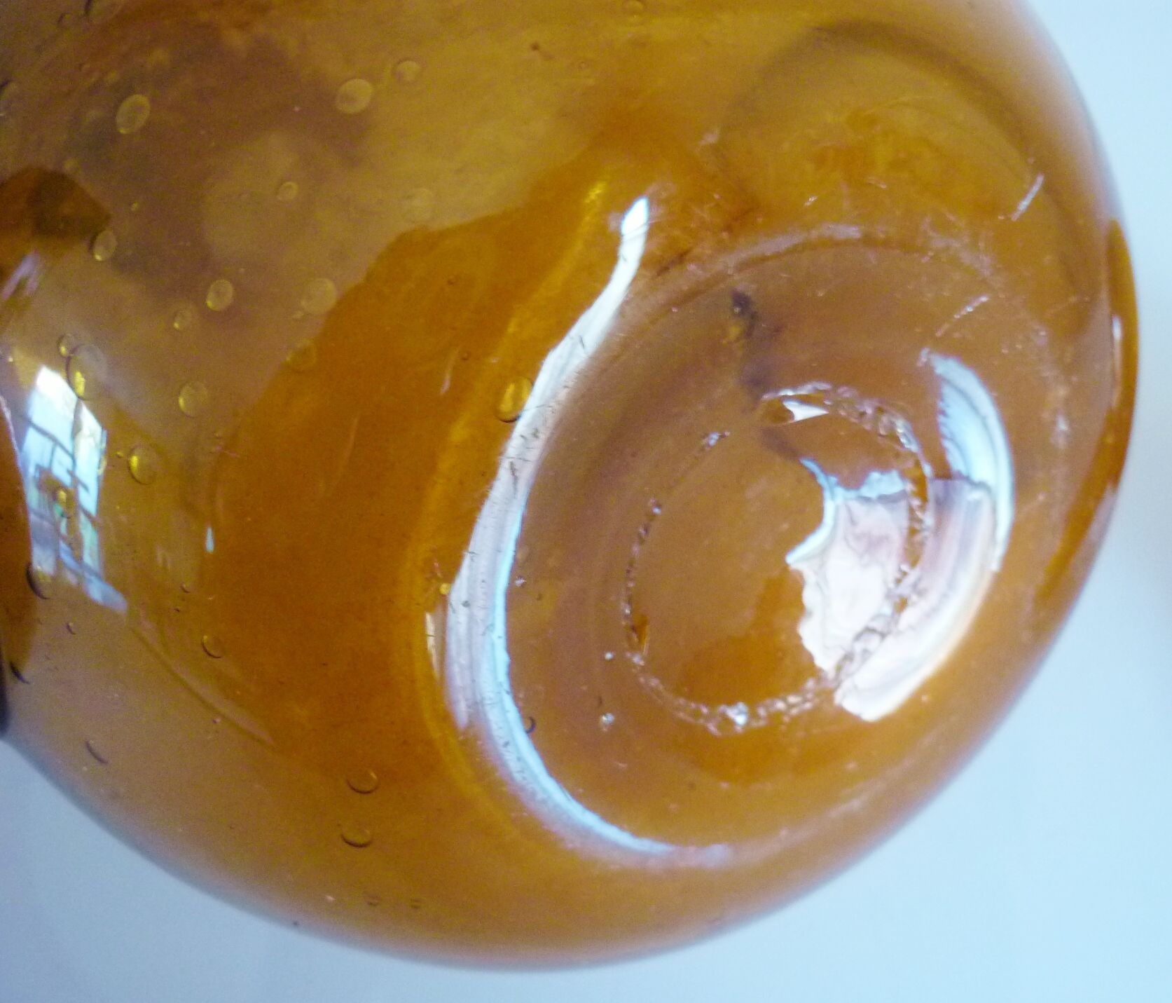 Blown glass carafe from Biot, amber, bubbled, vintage 70s