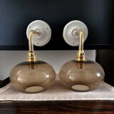 Pair of smoked glass wall lights