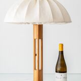Large Scandinavian Pine Table Lamp with Fabric Shade, 1960s-1970s