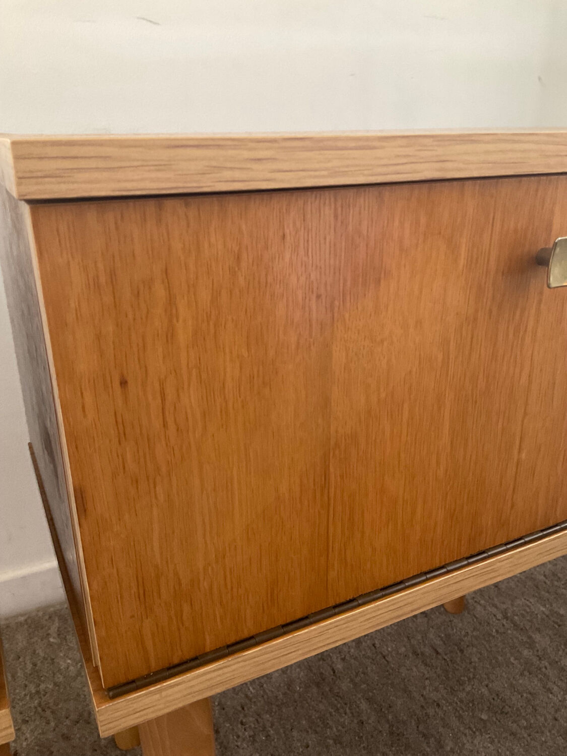 Pair of vintage blond wood bedside tables 70s