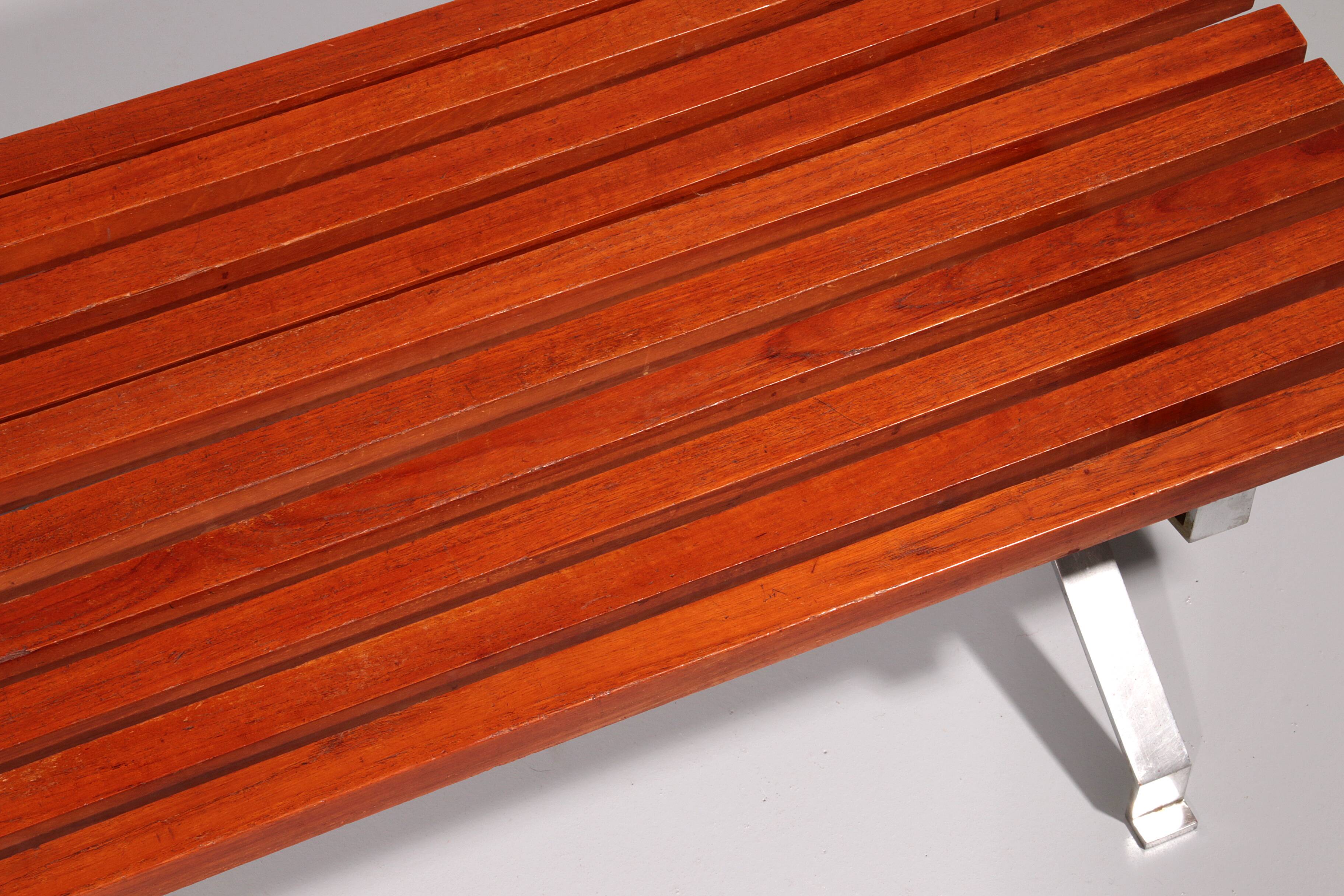 Italian teak and steel elegance bench from the 1960s