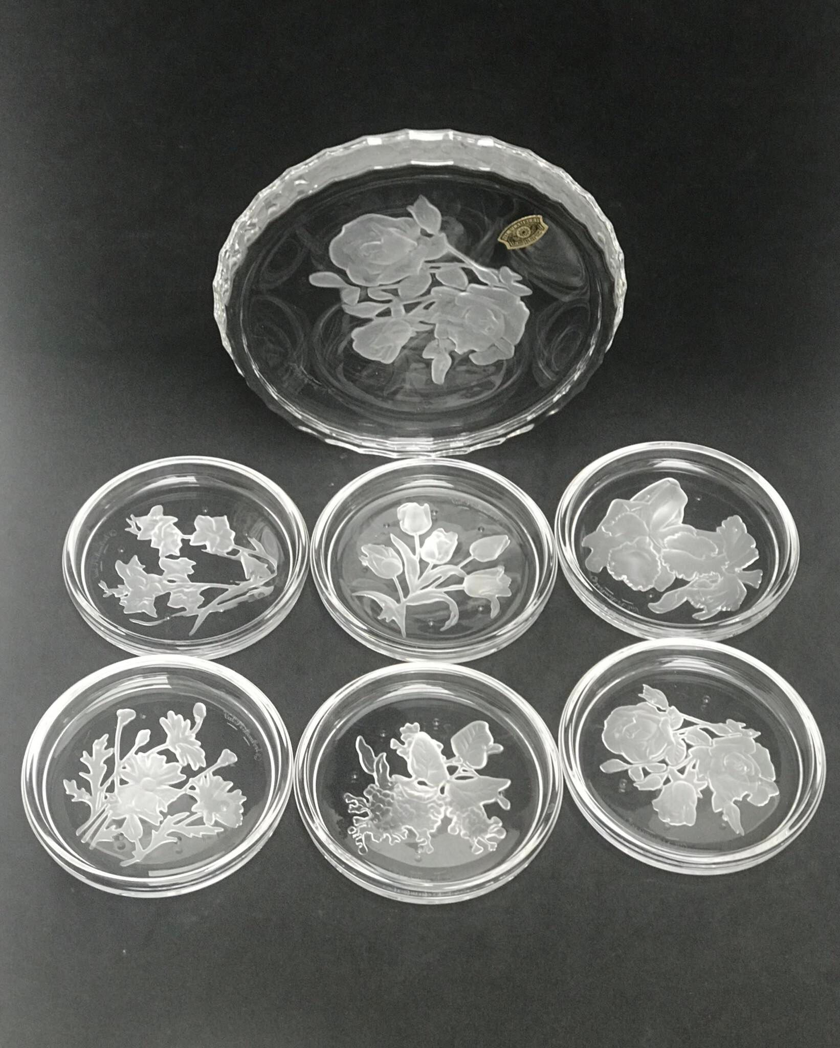Set of 6 crystal and bottled sous-verres Val-Saint-Lambert