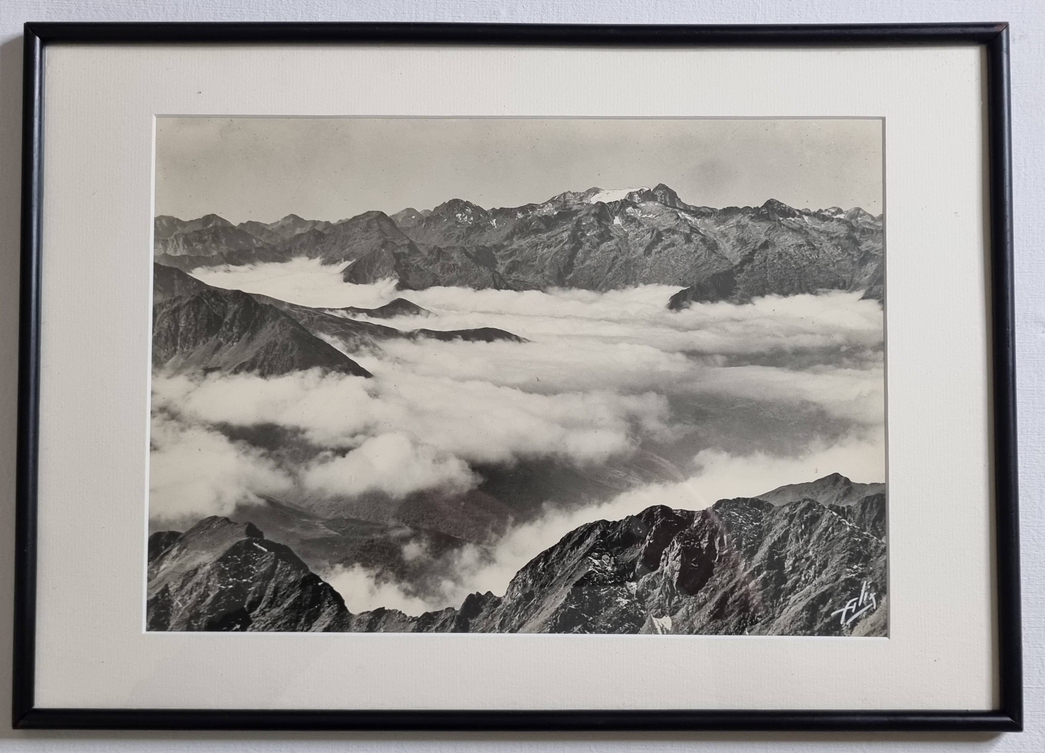 Panoramic photograph of the Pyrenees signed Alix, 49x35 cm framed.