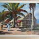 Village malgache, peinture à l'huile originale d'Ambroise Rakoto, vers 1955.