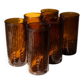Set de 6 verres long drink ambrés en verre pressé