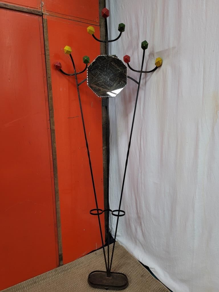 Coat rack and umbrella holder wrought iron and mirror