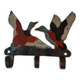 Vintage enamelled metal wall coat rack, duck motif, made in