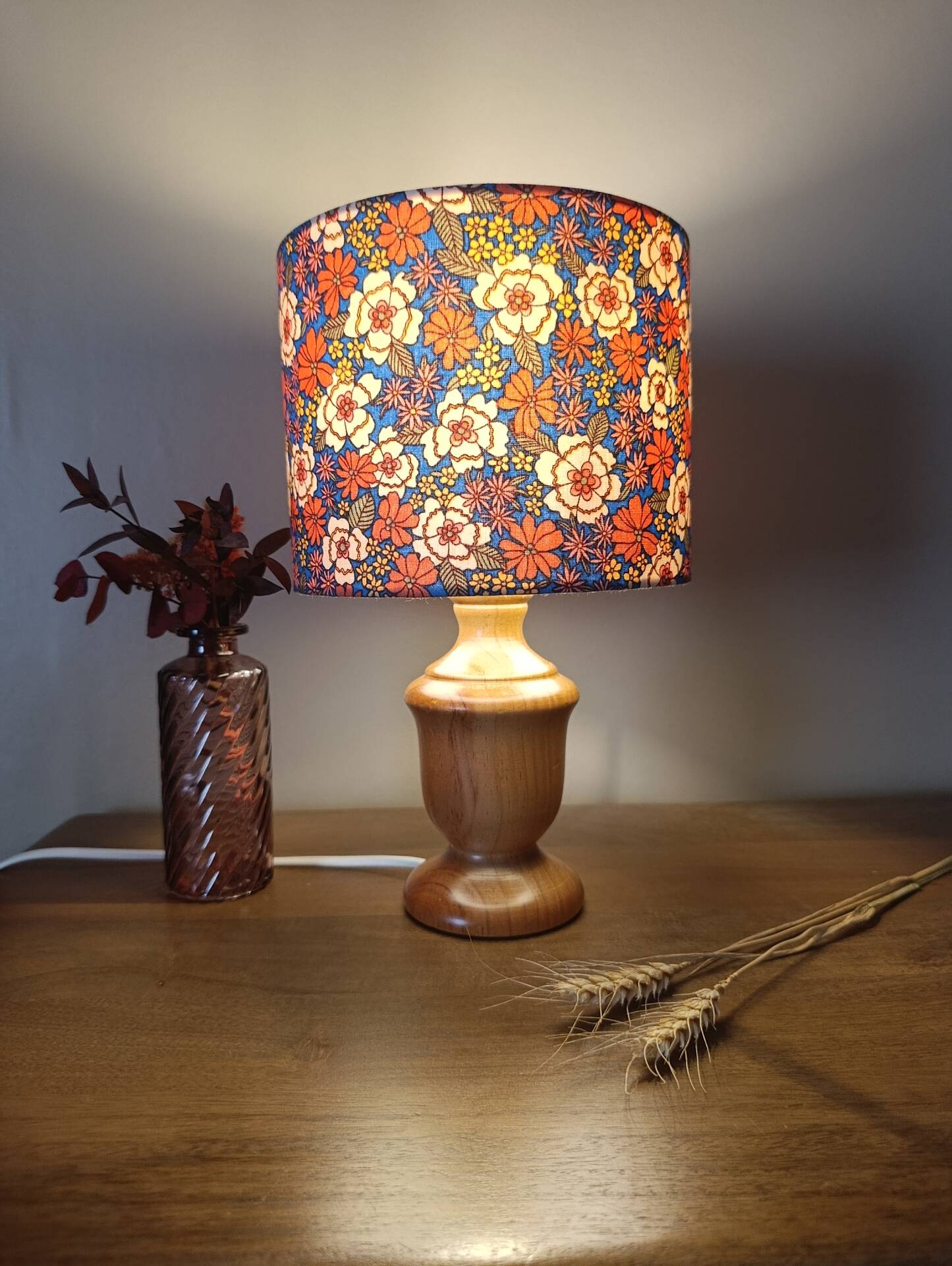 lampe bois vintage inspiration pop liberty/fleurs
