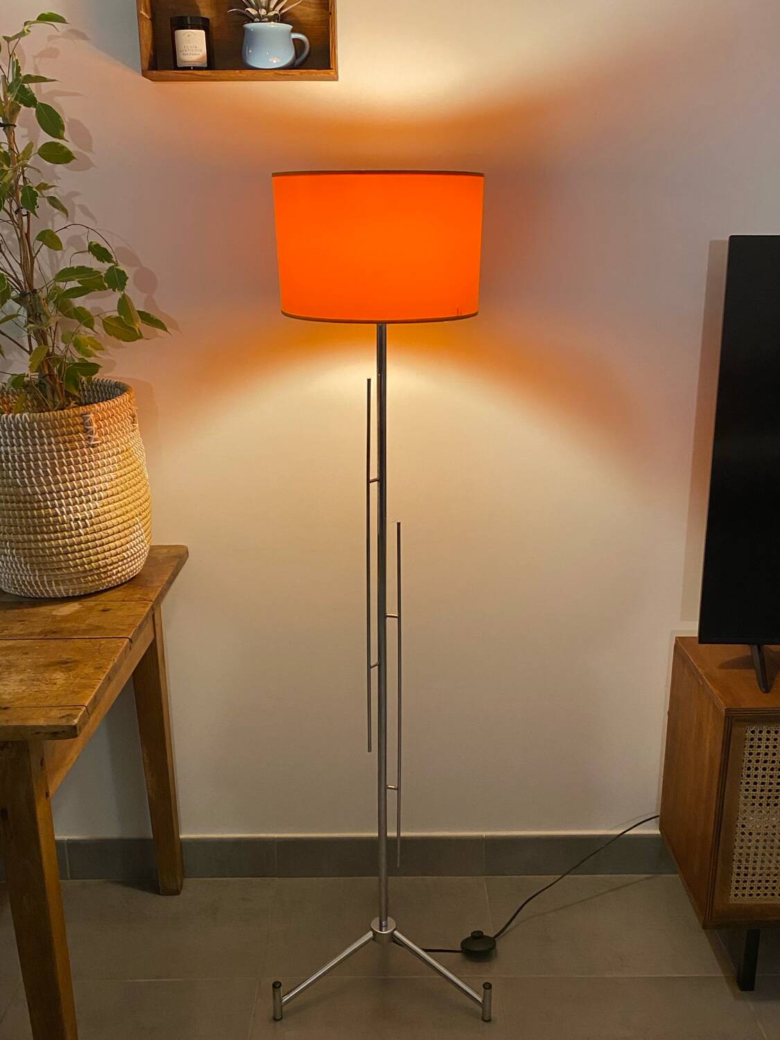 Vintage orange Space Age floor lamp from the 1970s