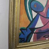 Portrait moderne du milieu du siècle, composition Bauhaus, peinture à l'huile, années 1960, encadrée