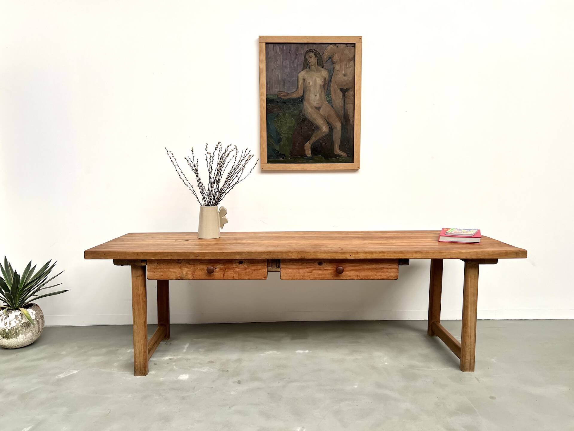 Large brutalist beech farmhouse table