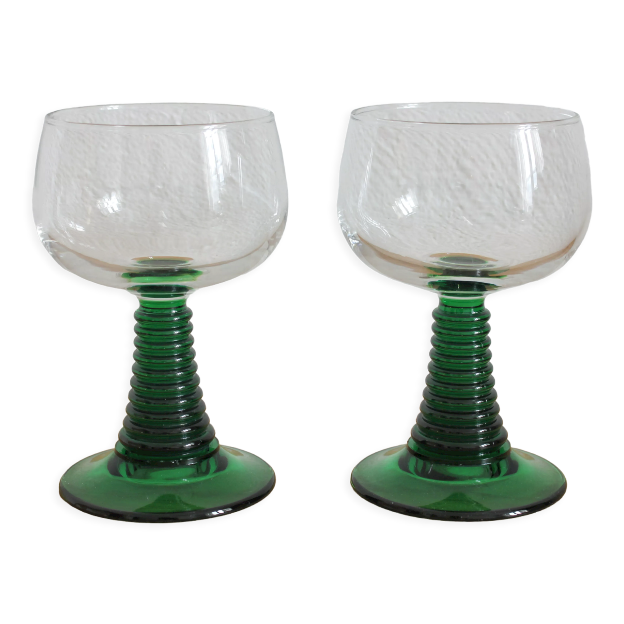 2 verres à eau pieds coniques vert Luminarc vintage années 70