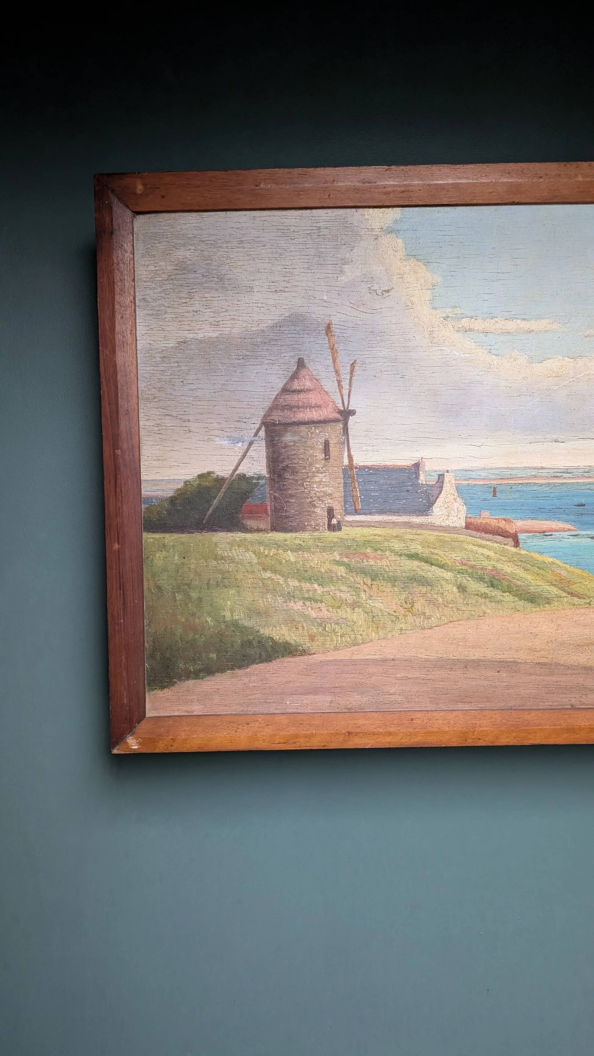 Tableau en bois - Marine au moulin