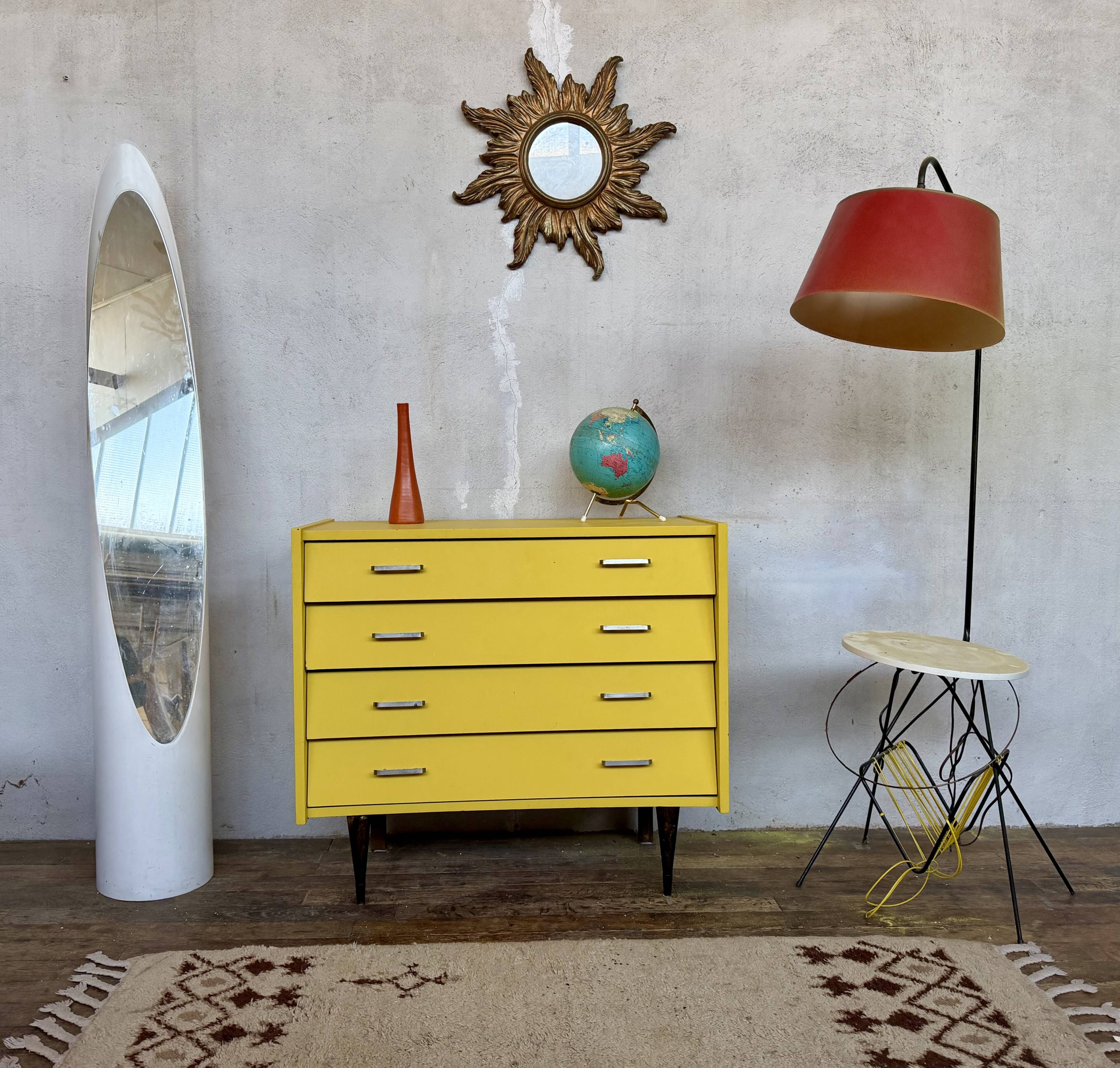 Yellow vintage Scandinavian-style chest of drawers