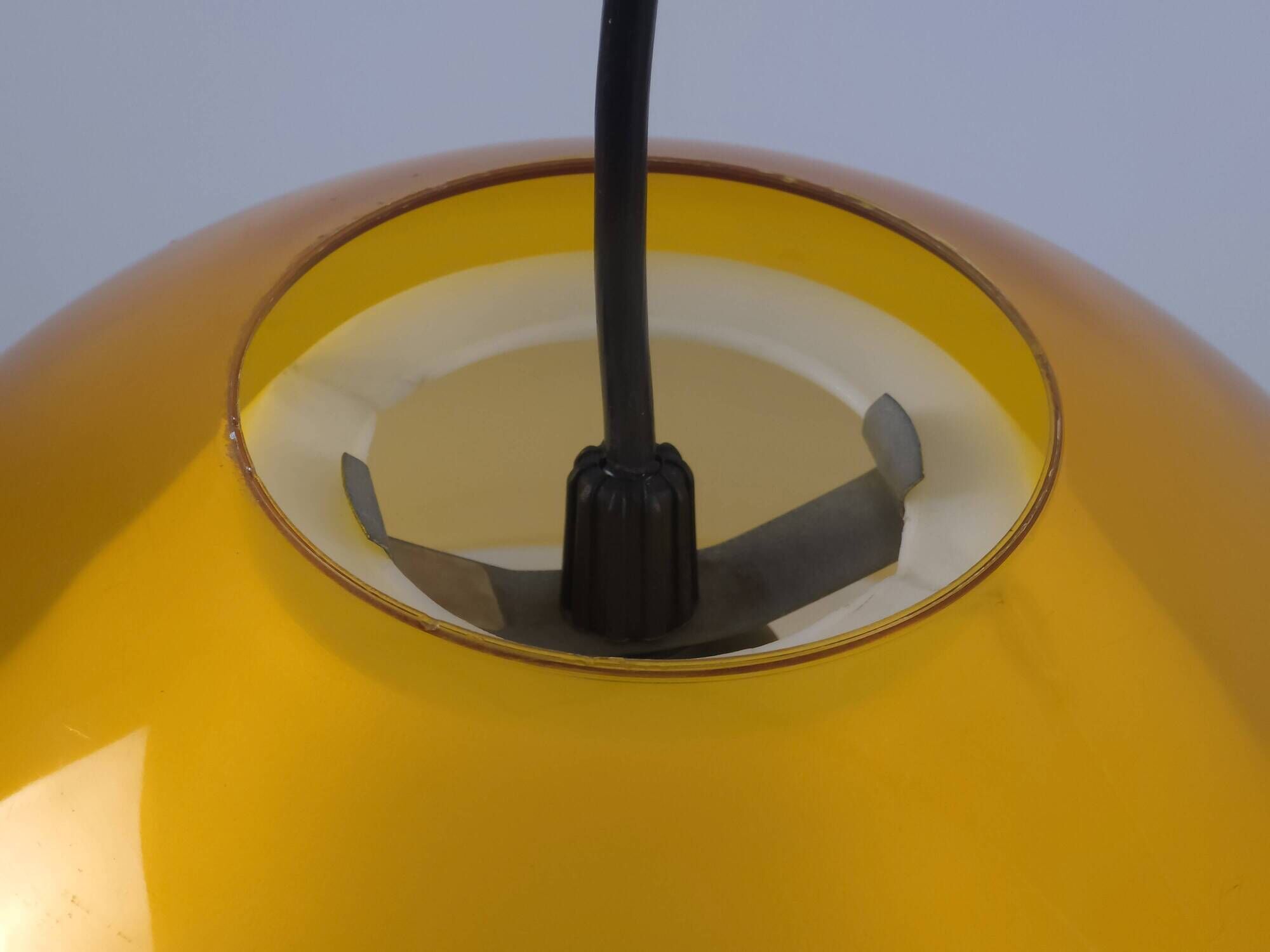 Vintage 1970s Philips Amber Acrylic & White Dome Mushroom UFO Pendant Lamp