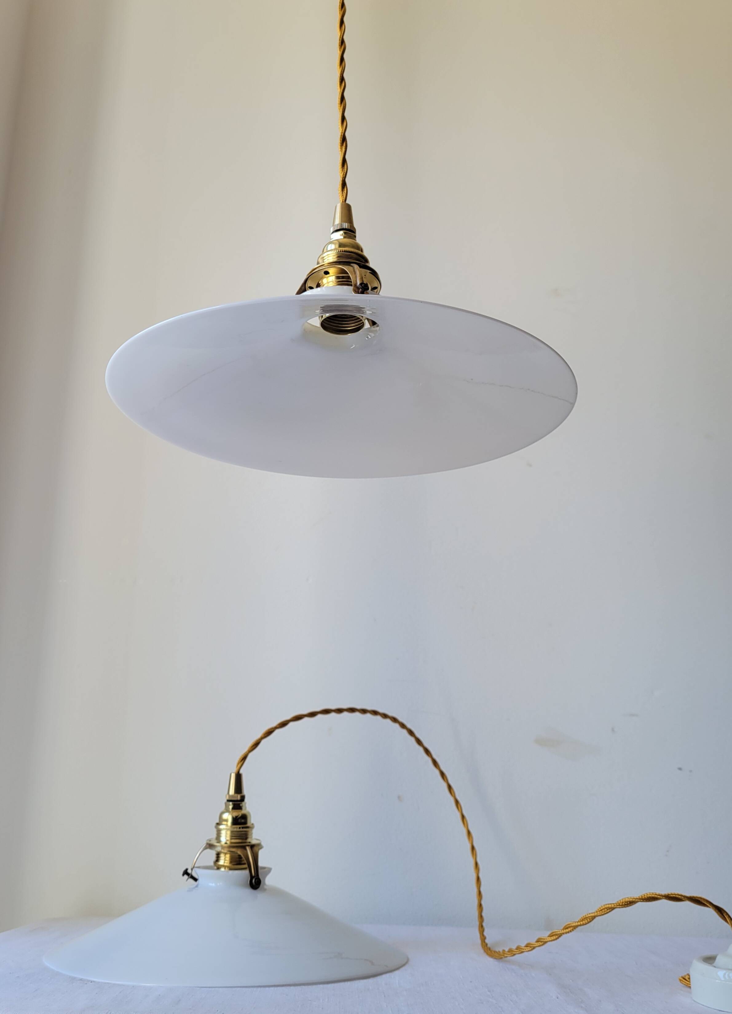 Duo of white opaline pendant lights