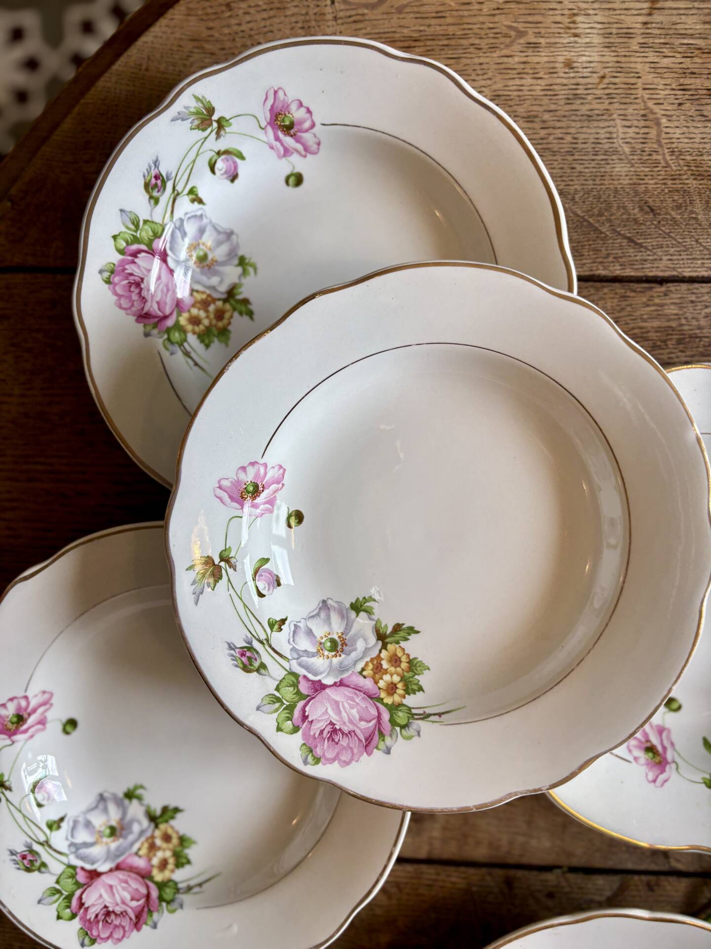 Set of 6 vintage deep plates, Anemone pattern from Digoin Sarreguem.
