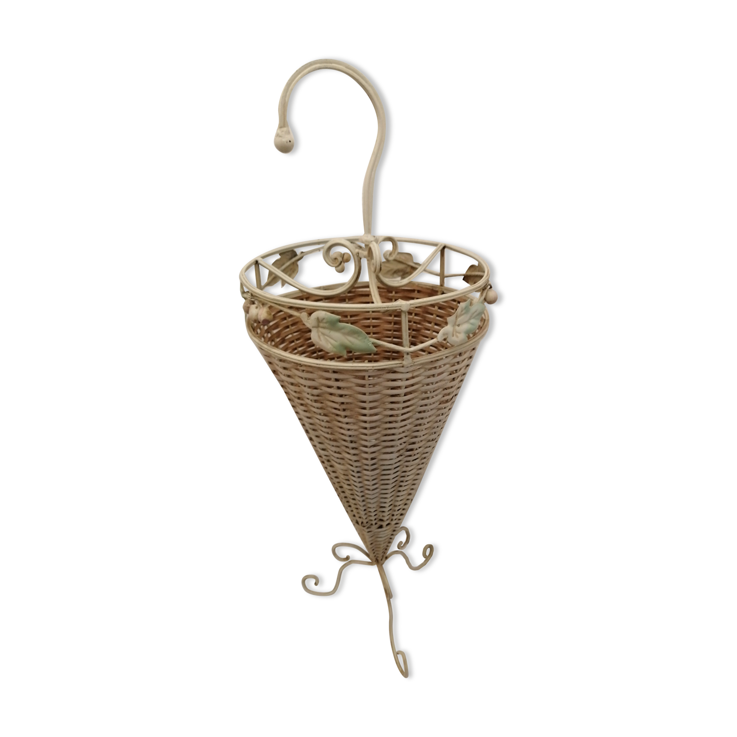 Umbrella holder in metal and wicker decor floral