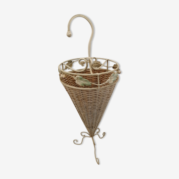 Umbrella holder in metal and wicker decor floral