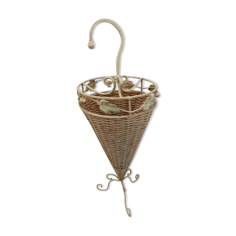 Umbrella holder in metal and wicker decor floral