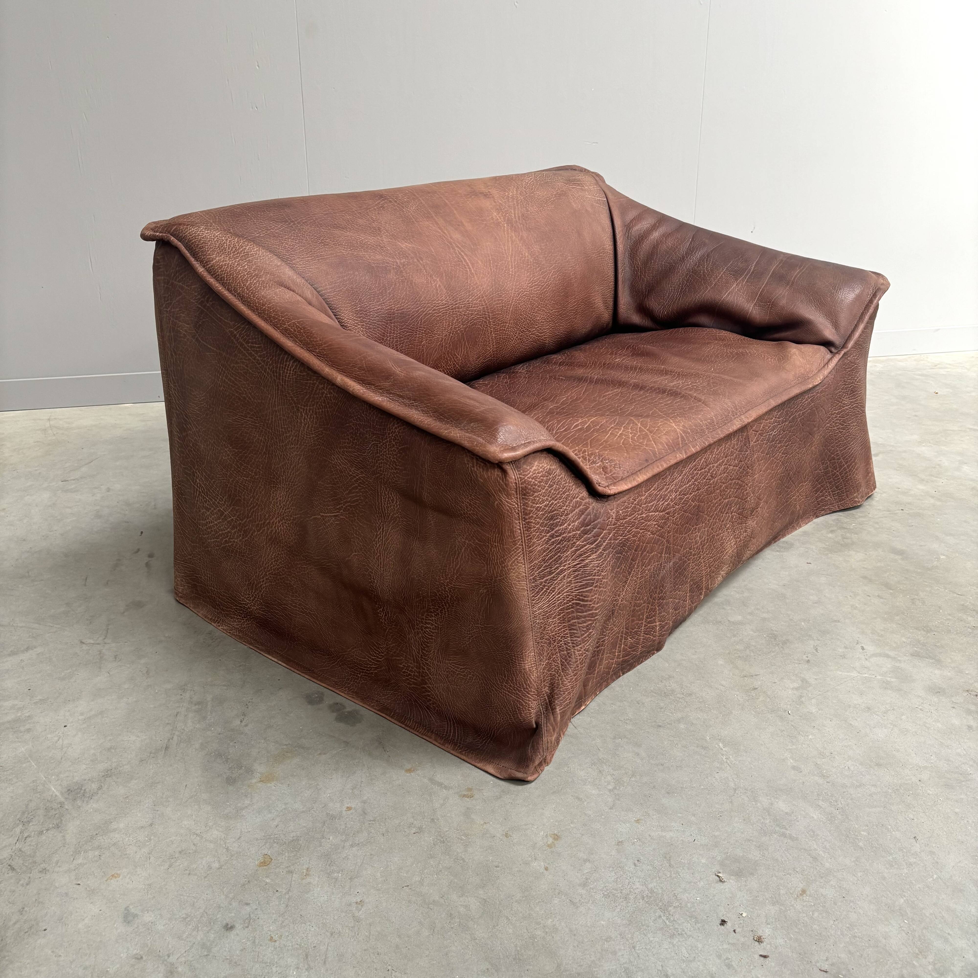 Vintage leather 2 seat sofa by Lesser, 1970s (1 of 2)