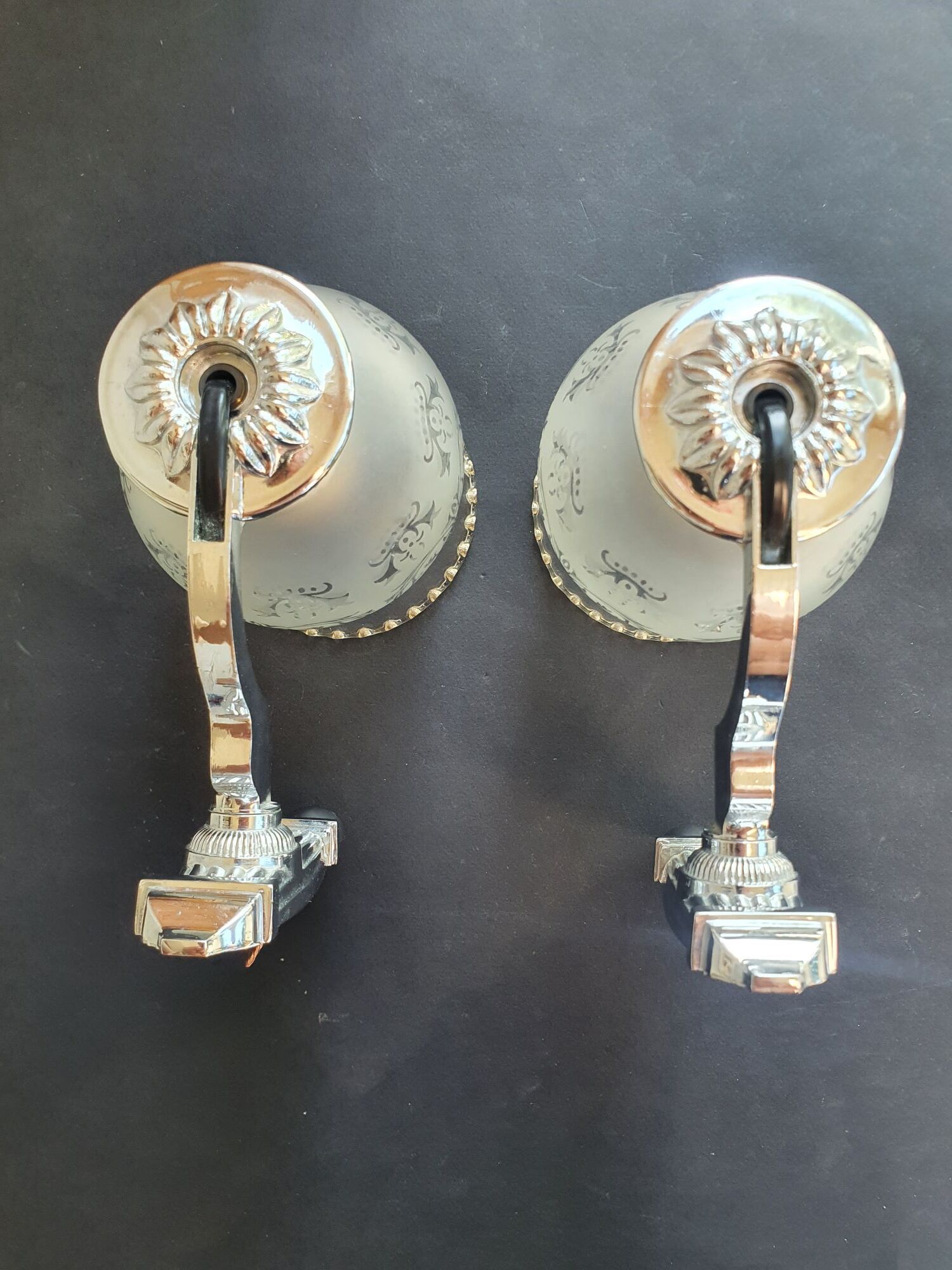 Pair of chrome wall sconces vintage bathroom