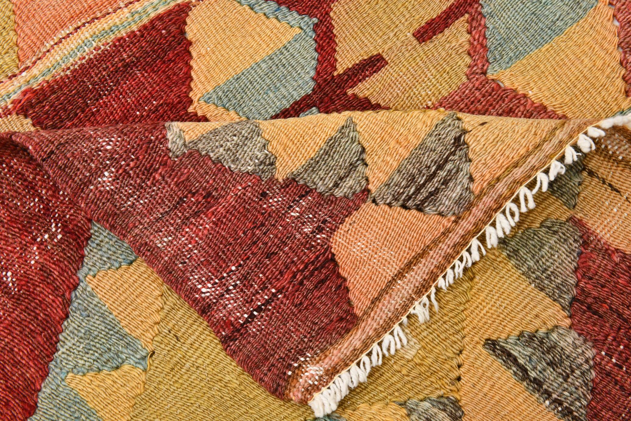 4x7 Red Green Turkish Vintage Kilim Rug 135x210Cm SK 2239