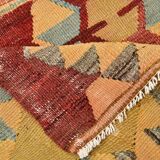 Tapis Kilim turc vintage rouge et vert 4x7 135x210 cm SK 2239
