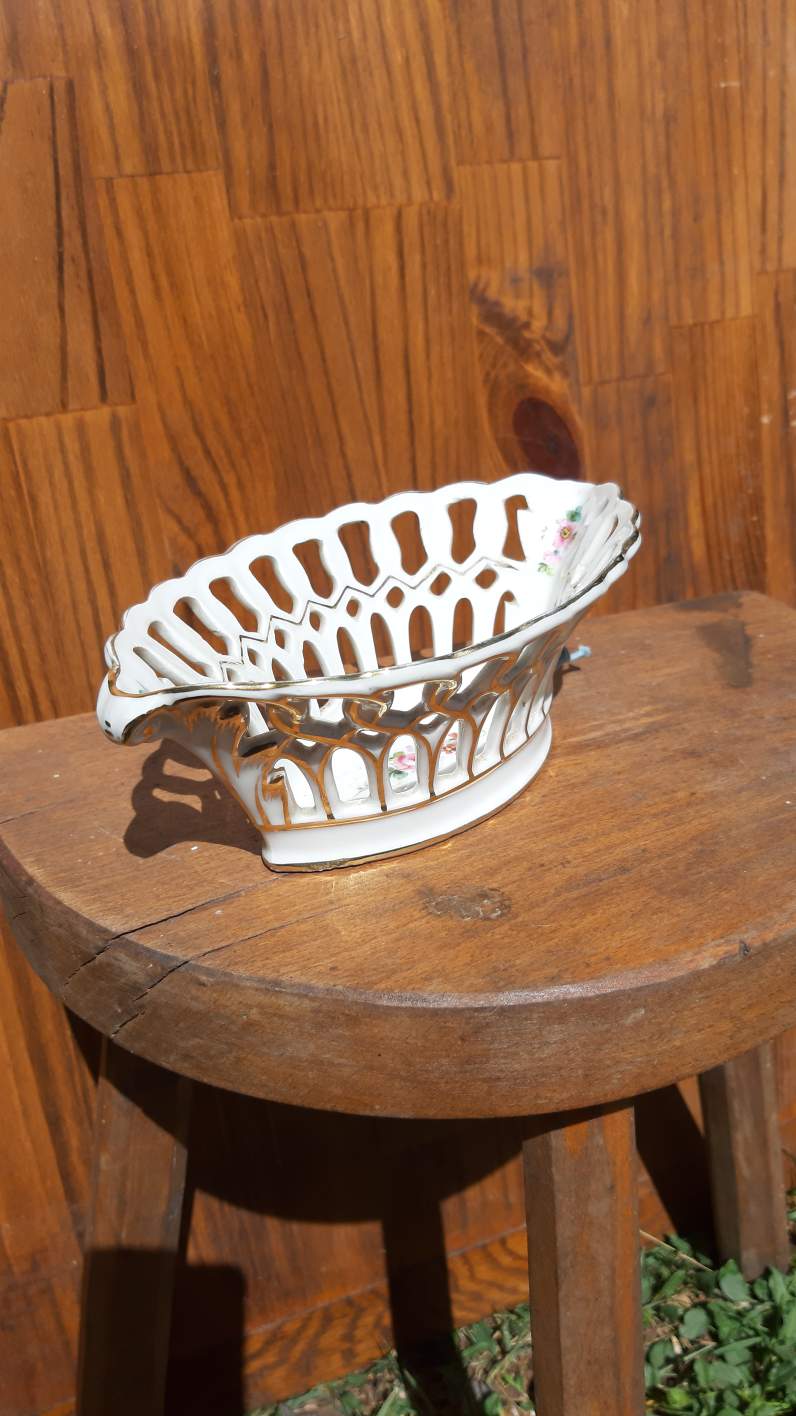 open porcelain basket fruit cup floral pattern