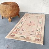 Vintage Chinese rug, beige and pink tones