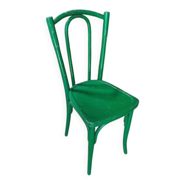 Chaise bistrot vintage bois courbé verte — Style Baumann / Thonet ​ancienne