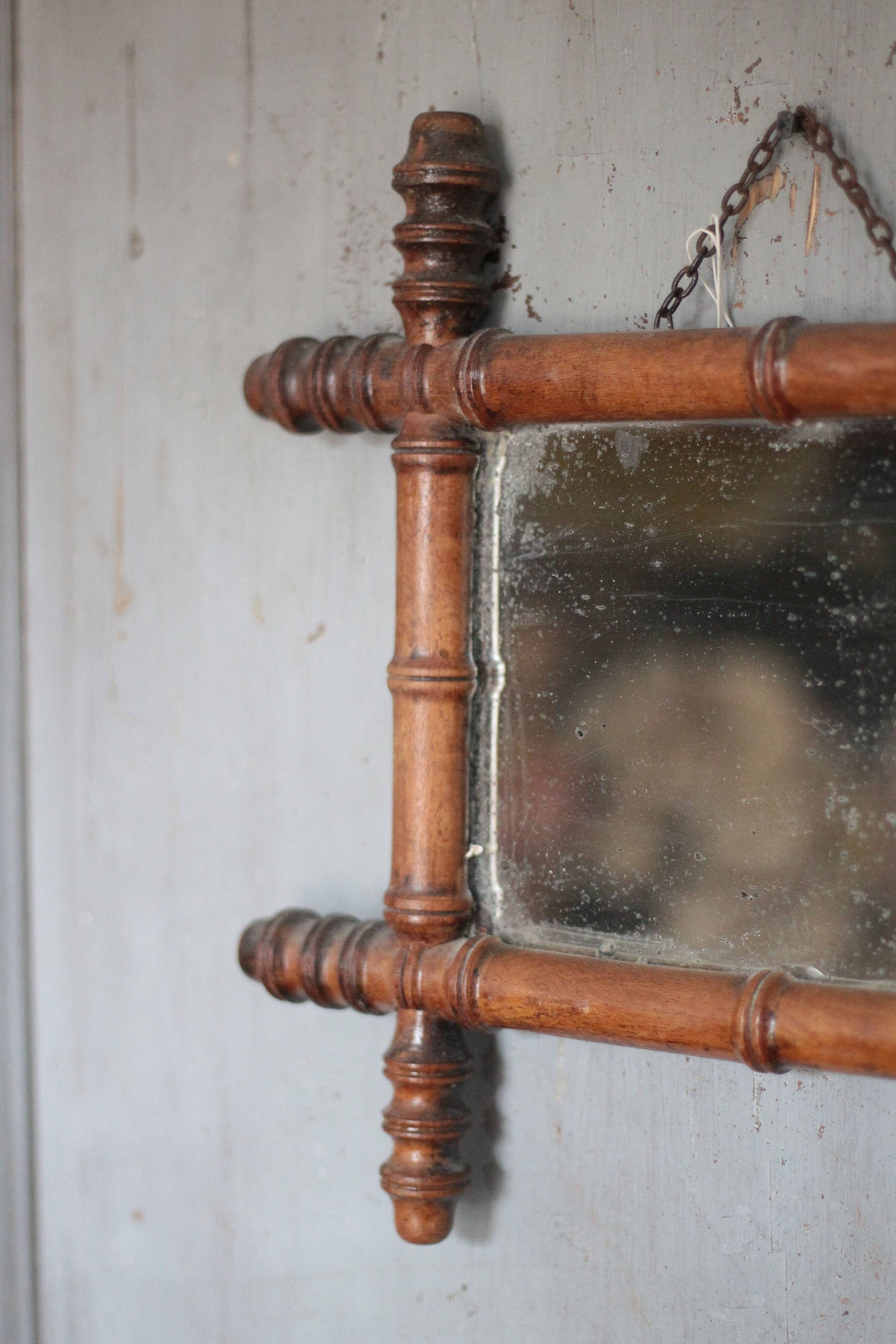 Wooden bamboo imitation mirror, antique mirror, hanging mirror.