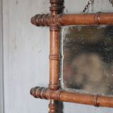 Wooden bamboo imitation mirror, antique mirror, hanging mirror.