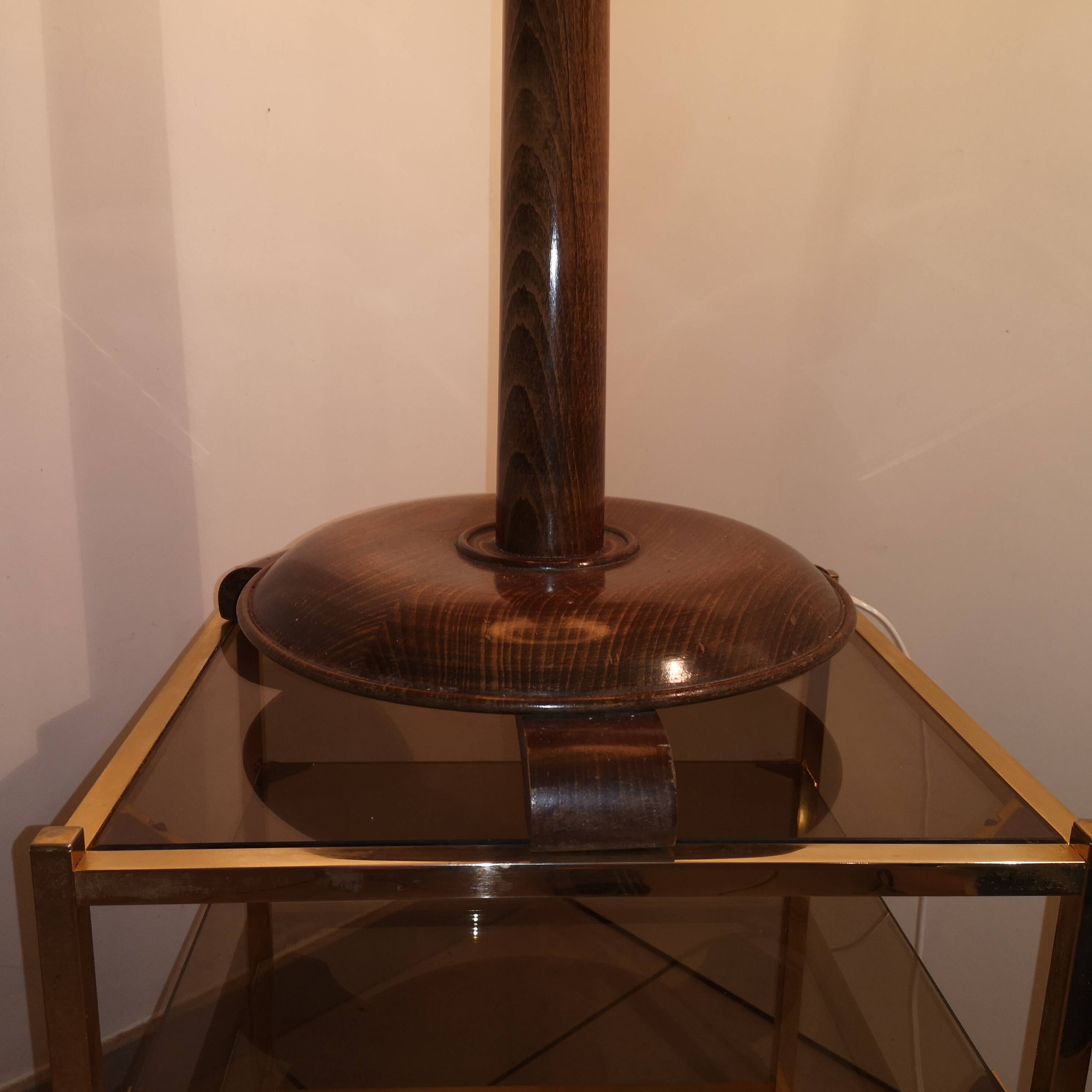 Large Art Deco floor lamp in oak by Charles Dudouyt, 105 cm