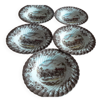 5 assiettes creuses porcelaine anglaise johnson brothers  coaching scenes