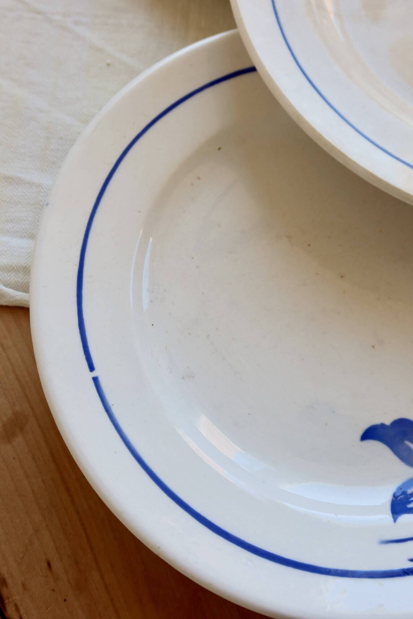 4 vintage ironstone dessert plates Digoin Sarreguemines Hubert blue