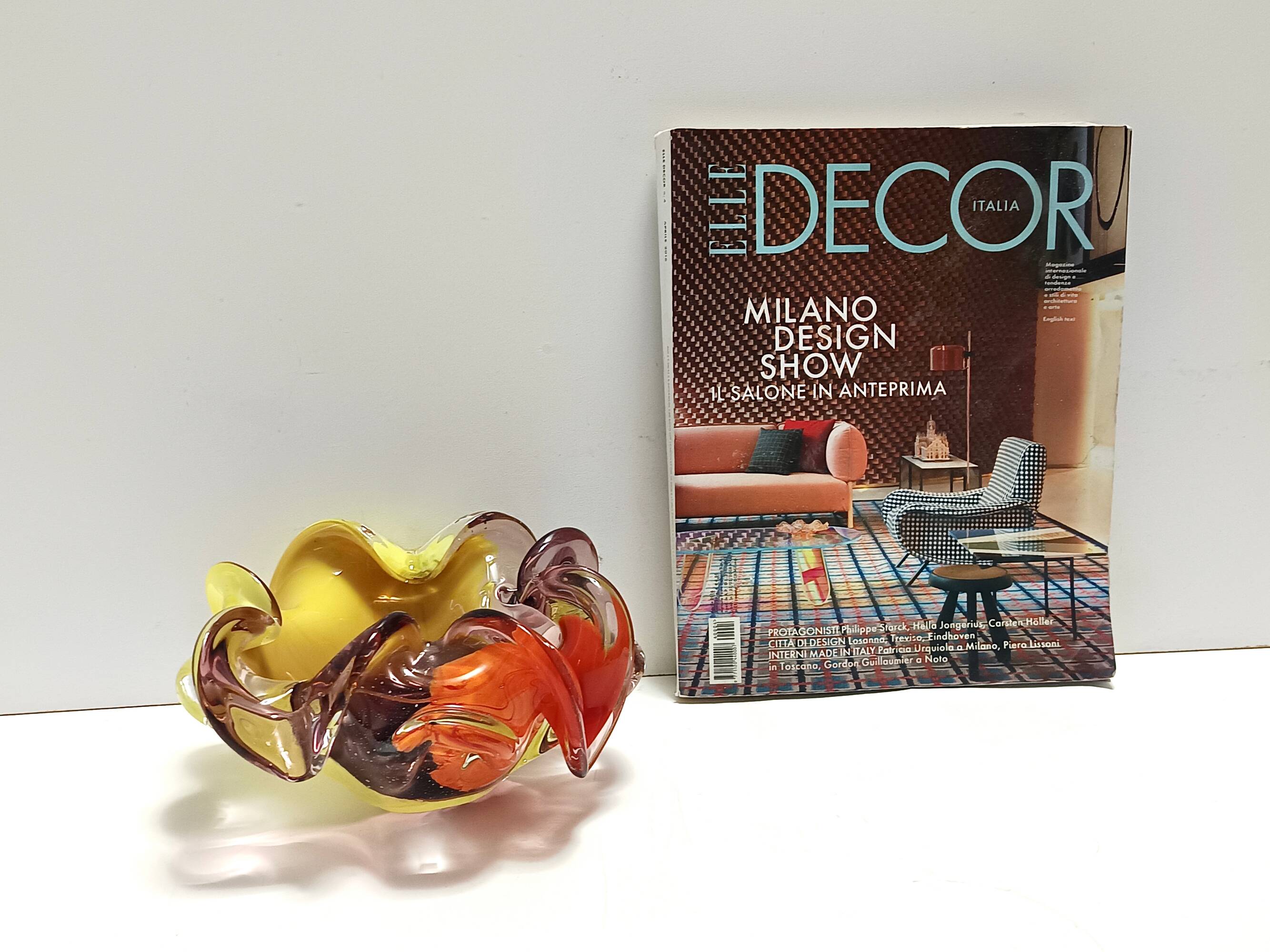 Large Polychrome Murano Glass Ashtray / Vide-Poche attr. to Toso, Italy