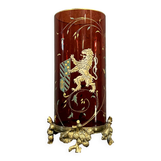 vase rouleau en cristal à paraison colorée rouge époque Art Nouveau