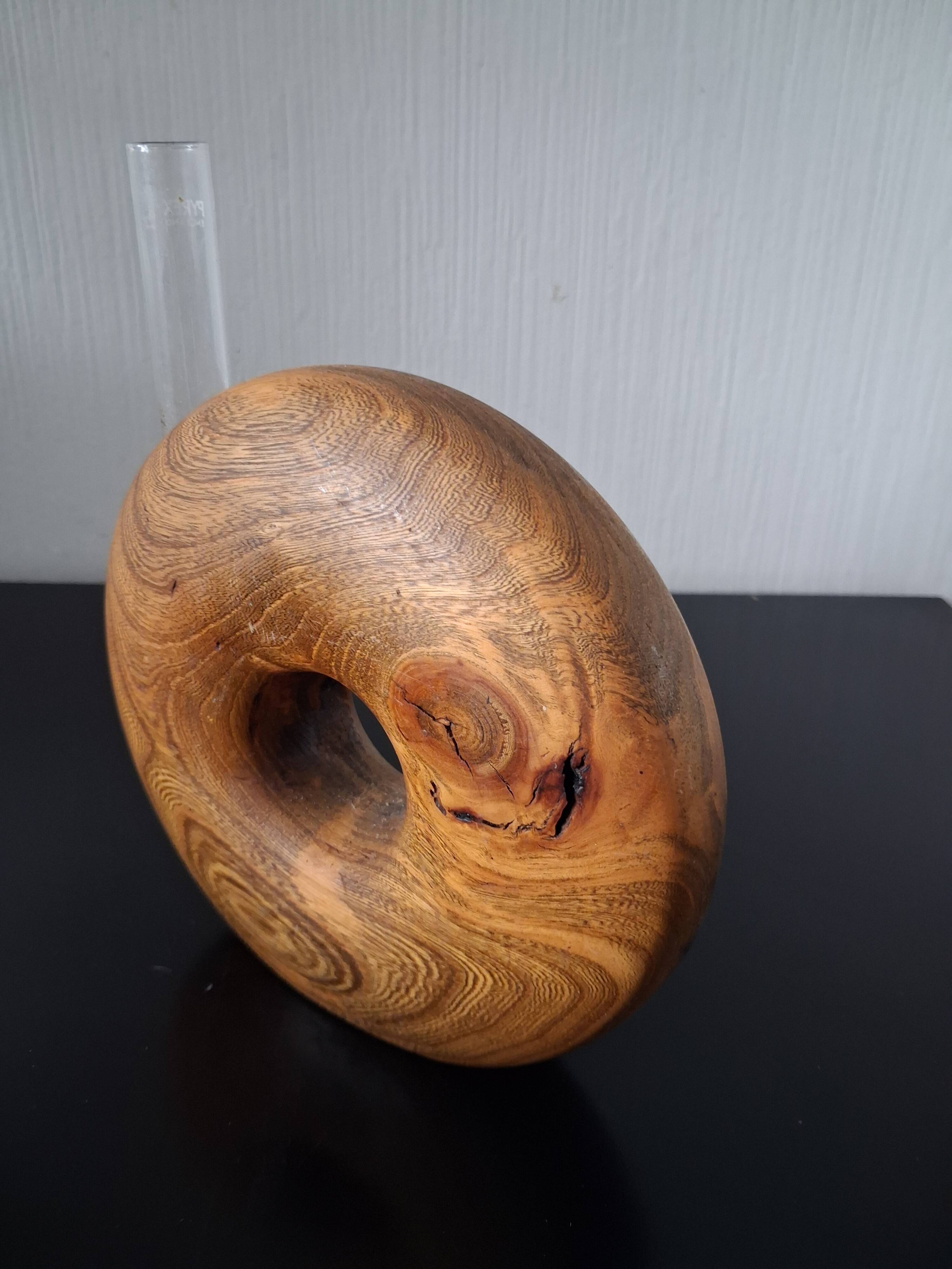 Turned wooden donut soliflore vase