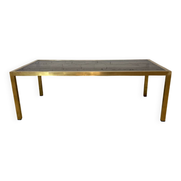 Table basse bronze et verre fumé 1970