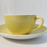 Lot 2 tea cups and yellow vintage saucer - Digoin Sarreguemines