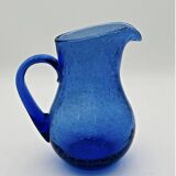 Blue bubble glass pitcher signed Biot
